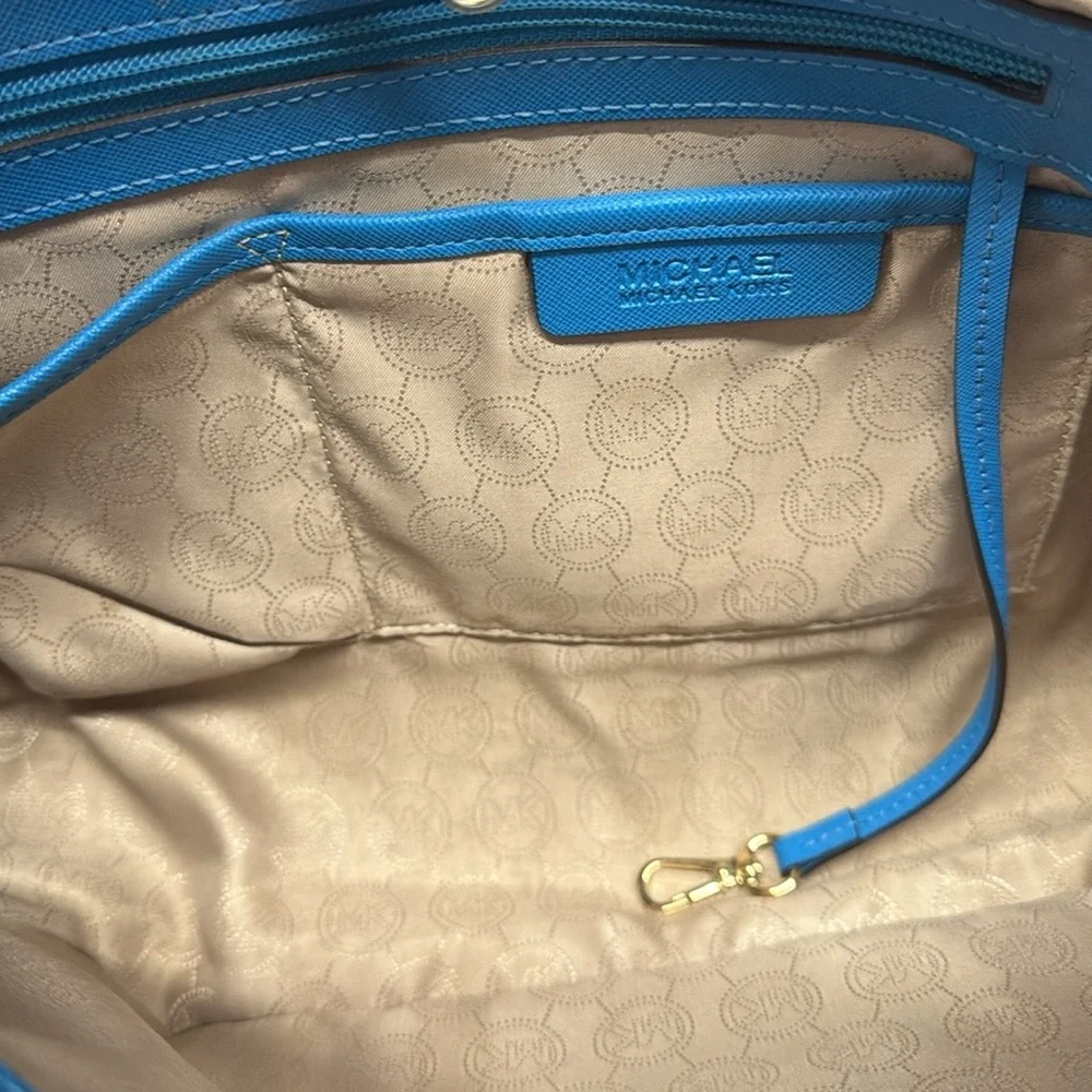 Michael Kors Blue Gold Saffiano Womens Shoulder HandBag Tote Purse 15
